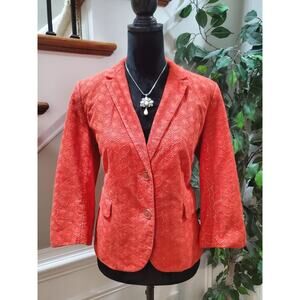 Talbots Women's Red Cotton Single Breasted Long Sleeve Casual Jacket Blazer 14P